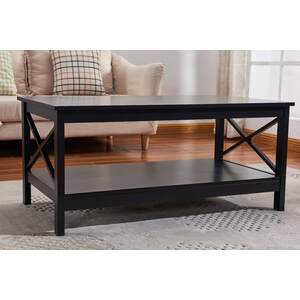 Solid Color Manufactured Wood X-Side Panels End Table with Bottom Shelves... - M6605