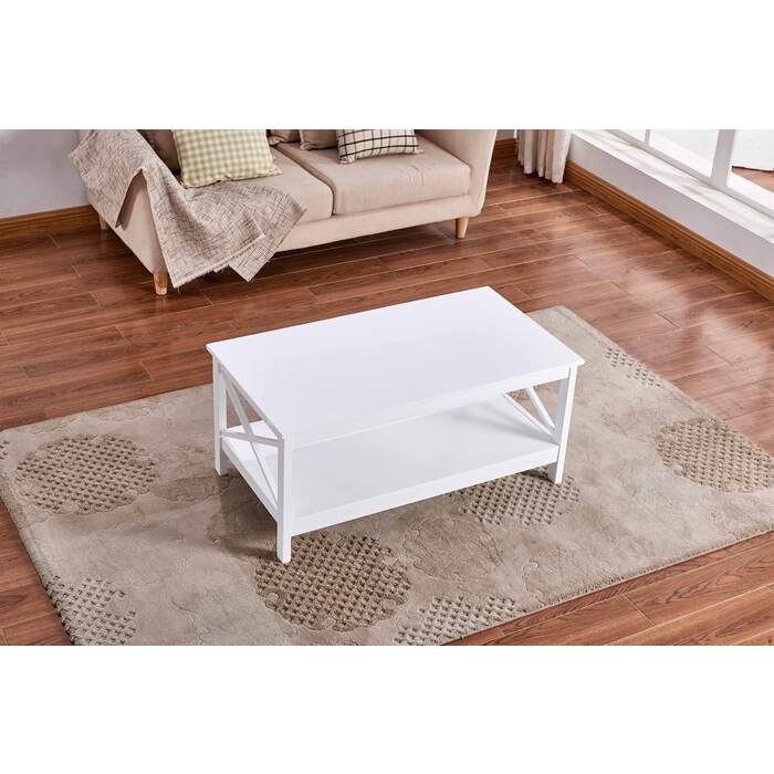 Solid Color Manufactured Wood X-Side Panels Coffee Table with Bottom Shelf... - M6602
