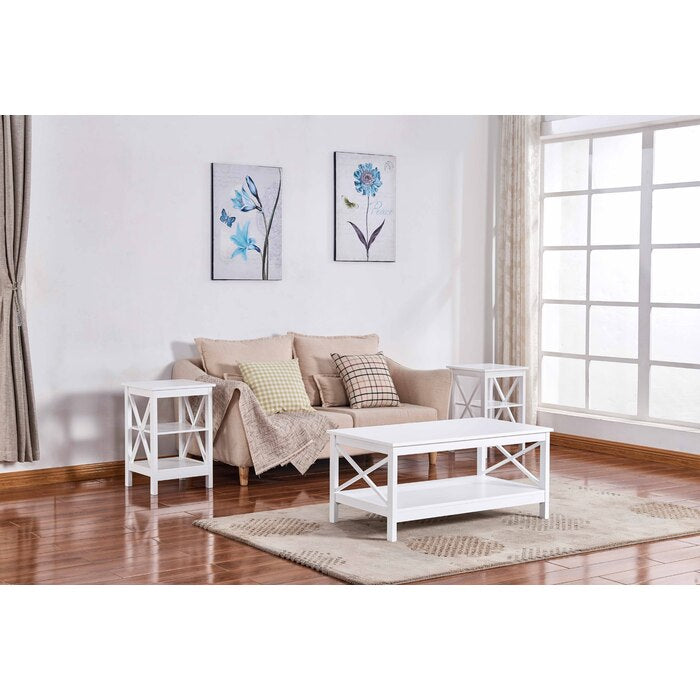 Solid Color Manufactured Wood X-Side Panels End Table with Bottom Shelves... - M6605
