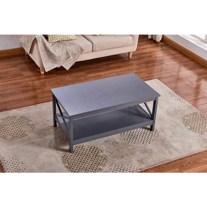 Solid Color Manufactured Wood X-Side Panels Coffee Table with Bottom Shelf... - M6603