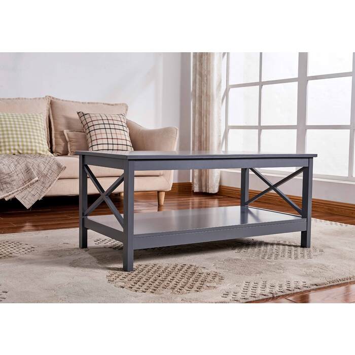 Solid Color Manufactured Wood X-Side Panels Coffee Table with Bottom Shelf... - M6603