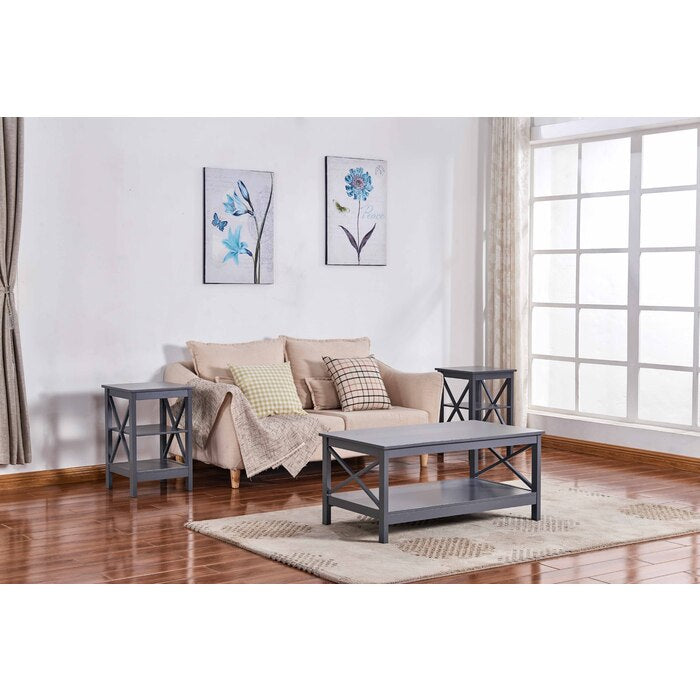 Solid Color Manufactured Wood X-Side Panels Coffee Table with Bottom Shelf... - M6603