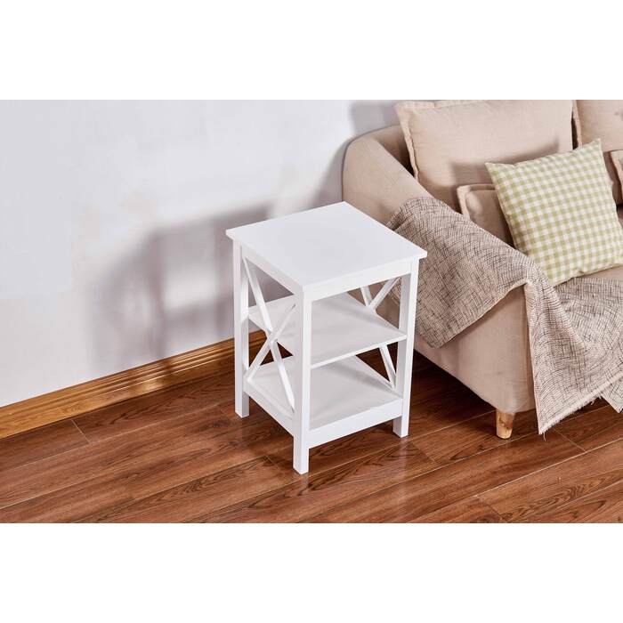 Solid Color Manufactured Wood X-Side Panels End Table with Bottom Shelves... - M6605