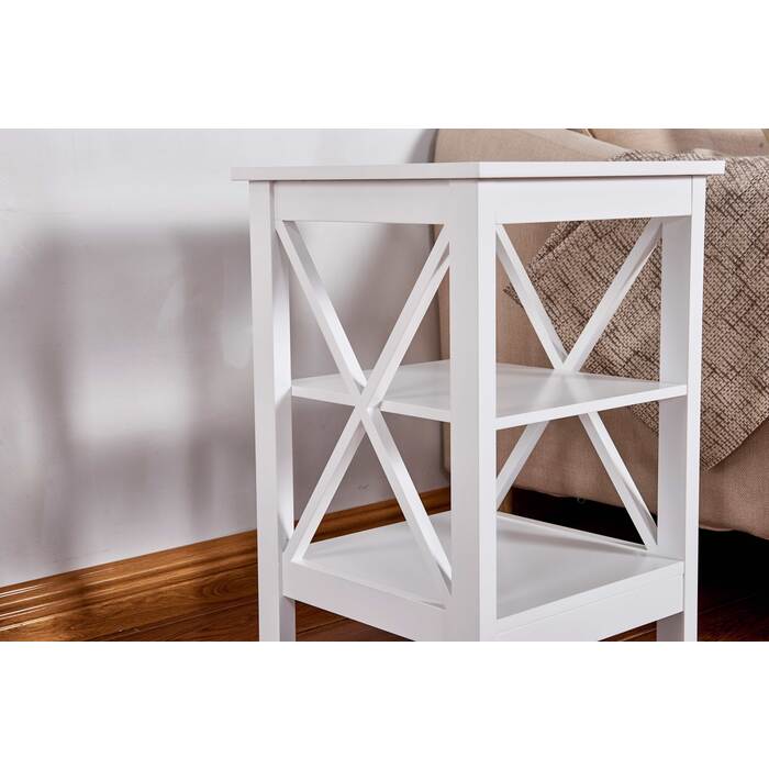 Solid Color Manufactured Wood X-Side Panels End Table with Bottom Shelves... - M6605
