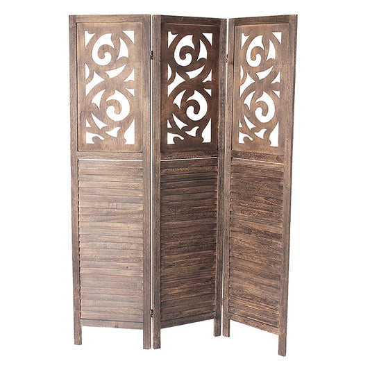 3-Panel Rustic Shutter Style Ornamental Room Divider - M7036-DB