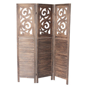 3-Panel Rustic Shutter Style Ornamental Room Divider - M7036-GR