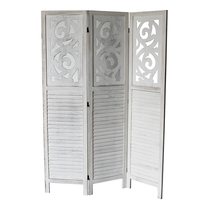 3-Panel Rustic Shutter Style Ornamental Room Divider - M7036-GR
