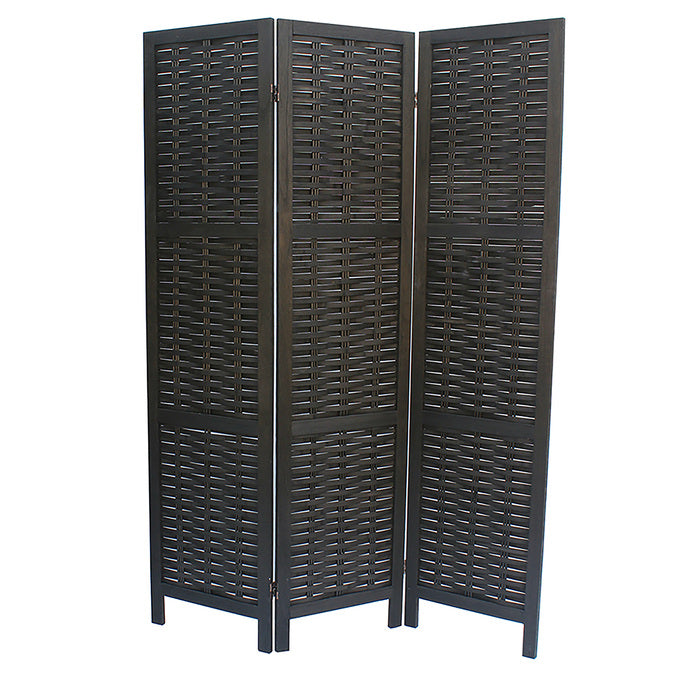 3-Panel Wood Frame with Rustic Weaving Bamboo Style Room Divider - M7039-BK