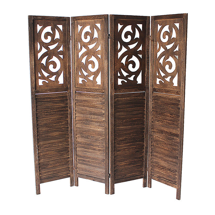 4-Panel Rustic Shutter Style Ornamental Room Divider - M7042-DB