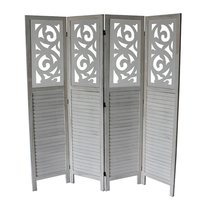 4-Panel Rustic Shutter Style Ornamental Room Divider - M7042-GR