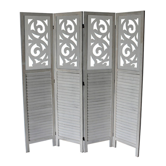 4-Panel Rustic Shutter Style Ornamental Room Divider - M7042-GR