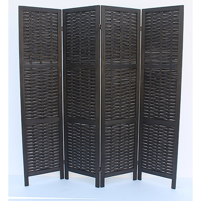 4-Panel Wood Frame with Rustic Weaving Bamboo Style Room Divider - M7045-BK