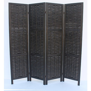 4-Panel Wood Frame with Rustic Weaving Bamboo Style Room Divider - M7045-GR