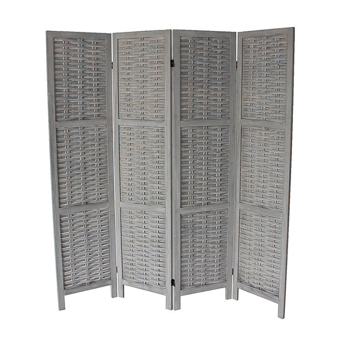 4-Panel Wood Frame with Rustic Weaving Bamboo Style Room Divider - M7045-GR