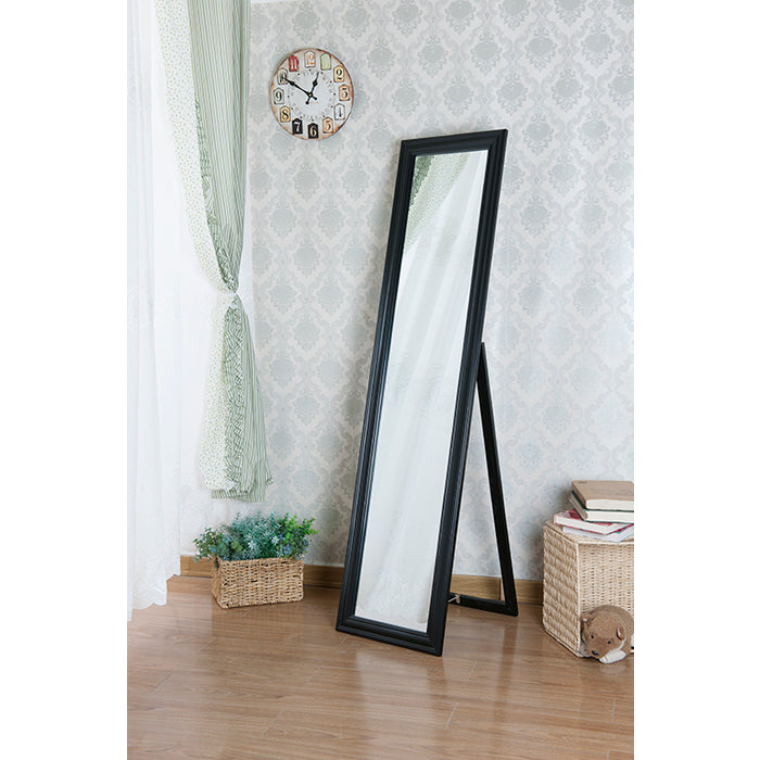 Full Length Floor Free Standing Wooden Mirror Beveled Frame Modern Sleek... - M7059-BK