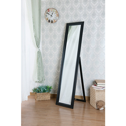 Full Length Floor Free Standing Wooden Mirror Beveled Frame Modern Sleek... - M7059-BK