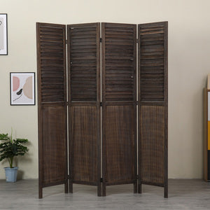 4-Panel Wood Frame with Rustic Window Shutter Style Room Divider - M7107