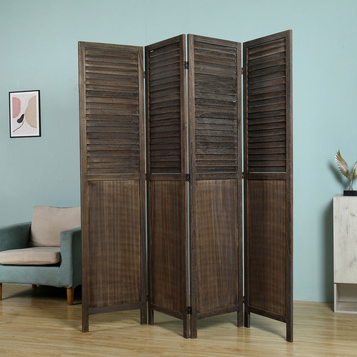 4-Panel Wood Frame with Rustic Window Shutter Style Room Divider - M7105