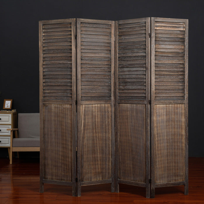 4-Panel Wood Frame with Rustic Window Shutter Style Room Divider - M7105