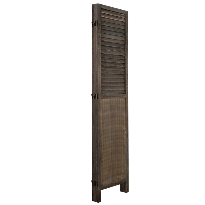 4-Panel Wood Frame with Rustic Window Shutter Style Room Divider - M7105