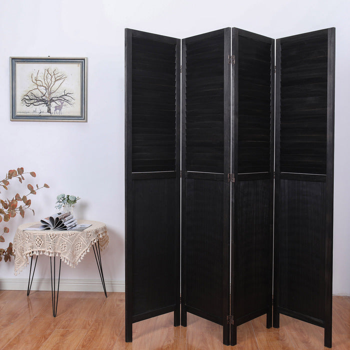4-Panel Wood Frame with Rustic Window Shutter Style Room Divider - M7106