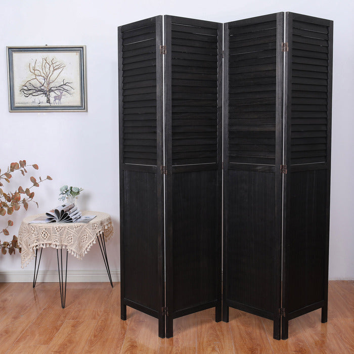 4-Panel Wood Frame with Rustic Window Shutter Style Room Divider - M7106