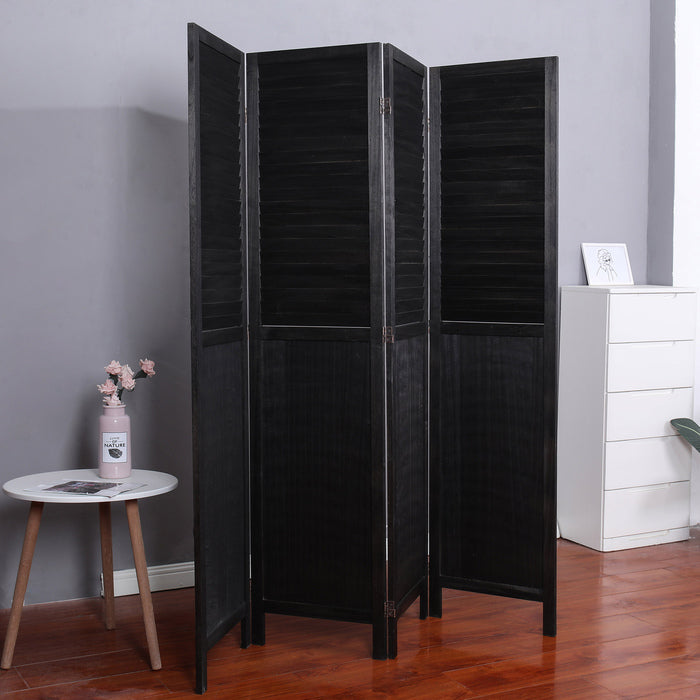 4-Panel Wood Frame with Rustic Window Shutter Style Room Divider - M7106