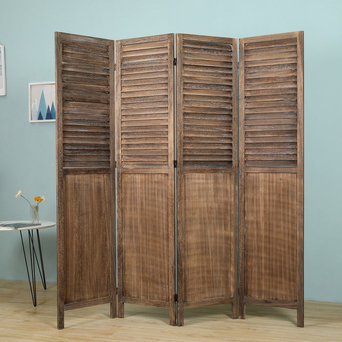4-Panel Wood Frame with Rustic Window Shutter Style Room Divider - M7107
