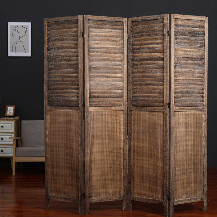 4-Panel Wood Frame with Rustic Window Shutter Style Room Divider - M7107