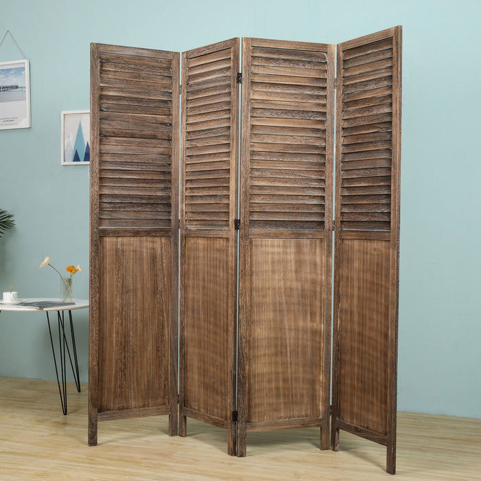 4-Panel Wood Frame with Rustic Window Shutter Style Room Divider - M7107