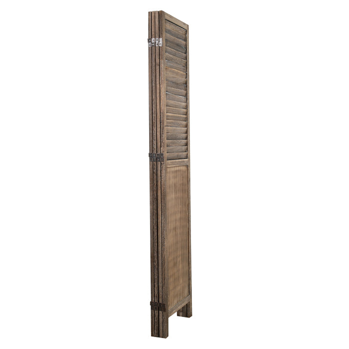4-Panel Wood Frame with Rustic Window Shutter Style Room Divider - M7107