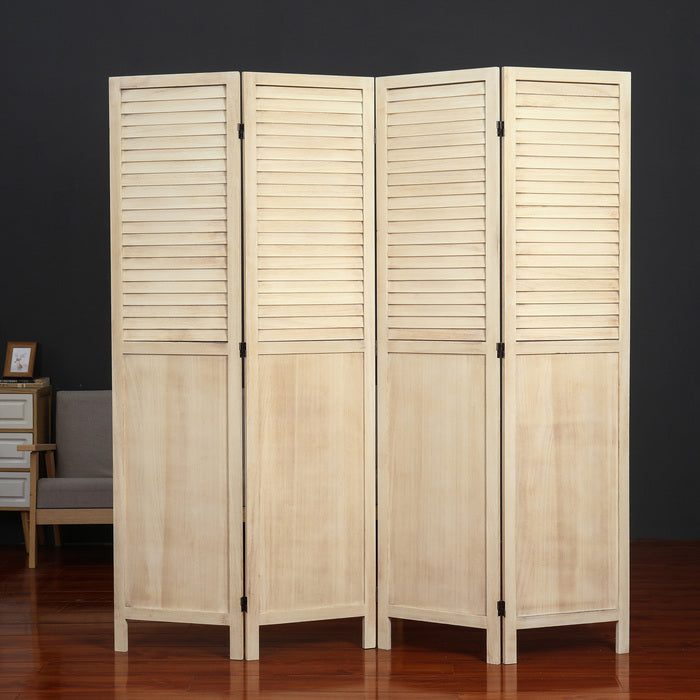 4-Panel Wood Frame with Rustic Window Shutter Style Room Divider - M7108
