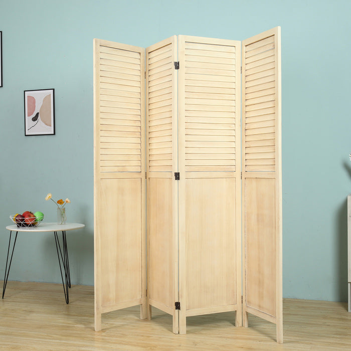 4-Panel Wood Frame with Rustic Window Shutter Style Room Divider - M7108