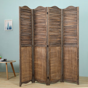 4-Panel Wood Frame with Arc Top Rustic Window Shutter Style Room Divider - M7110