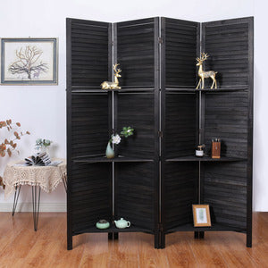 4-Panel Wood Frame with Rustic Window Shutter Style Room Divider with... - M7116