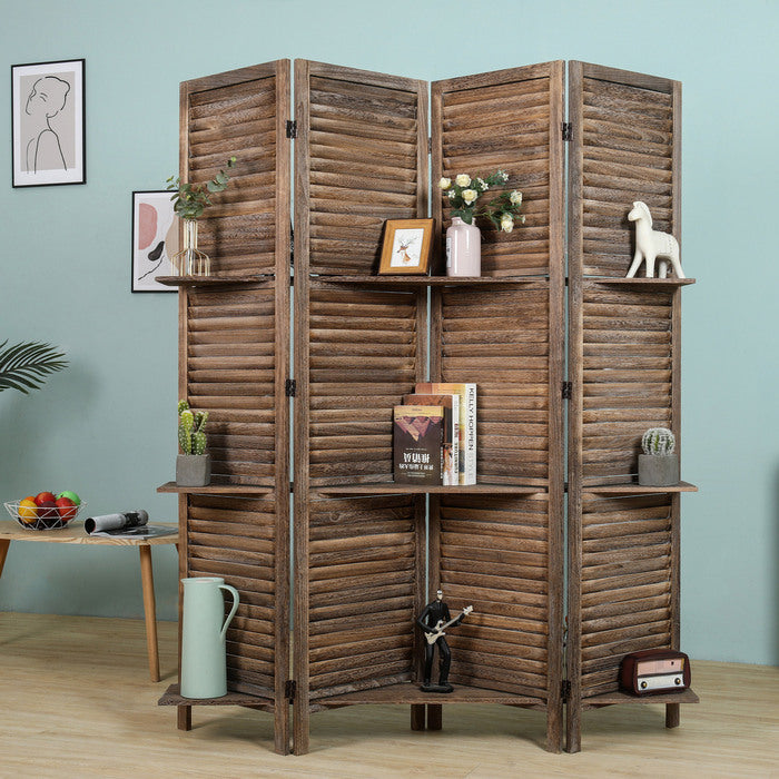 4-Panel Wood Frame with Rustic Window Shutter Style Room Divider with... - M7116