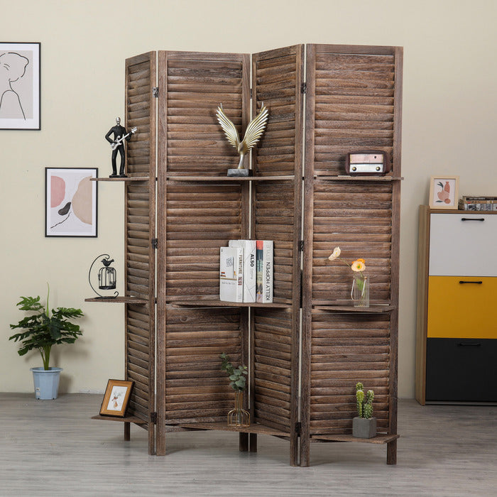 4-Panel Wood Frame with Rustic Window Shutter Style Room Divider with... - M7116