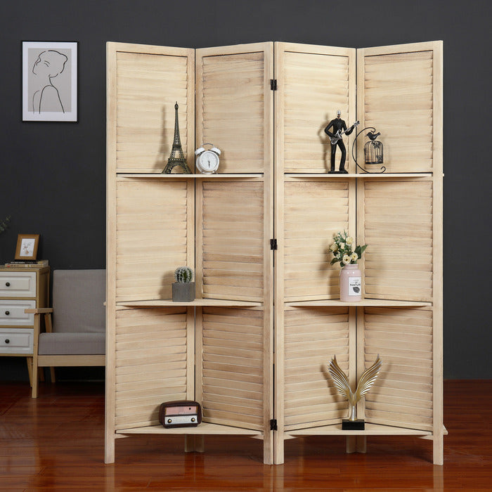 4-Panel Wood Frame with Rustic Window Shutter Style Room Divider with... - M7117