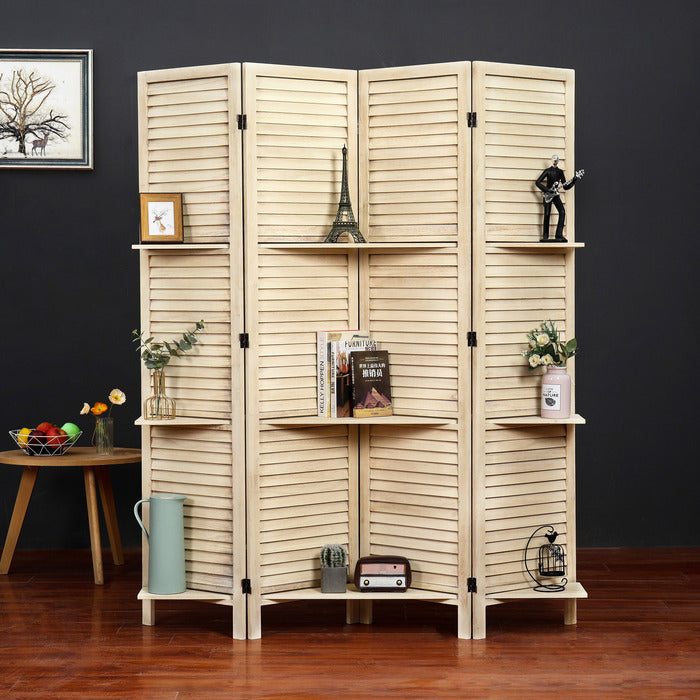 4-Panel Wood Frame with Rustic Window Shutter Style Room Divider with... - M7117