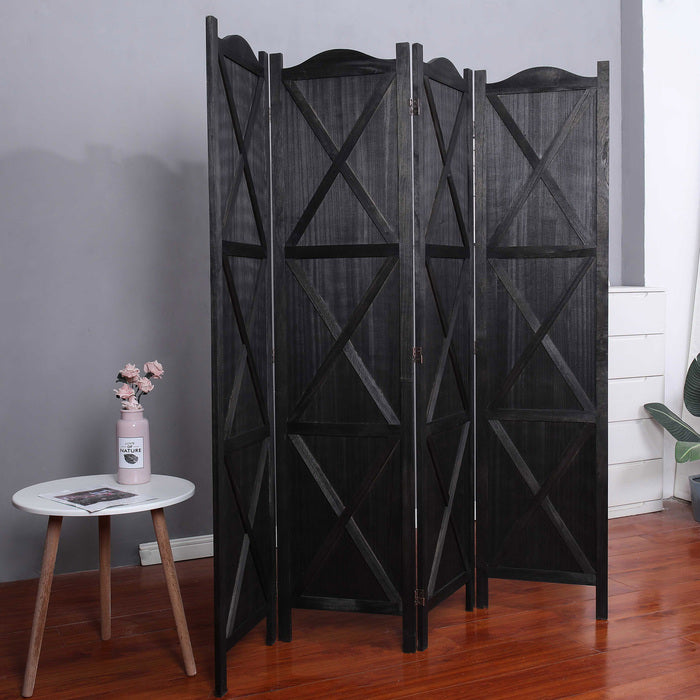 4-Panel Wood Frame with Arc Top Rustic Country Style Room Divider - M7119