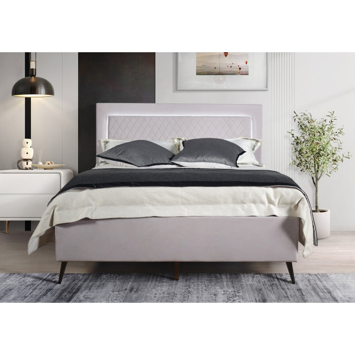 Velvet Fabric Upholstered Lattice Pattern Adjustable Headboard Leg with LED... - M7515-FULL