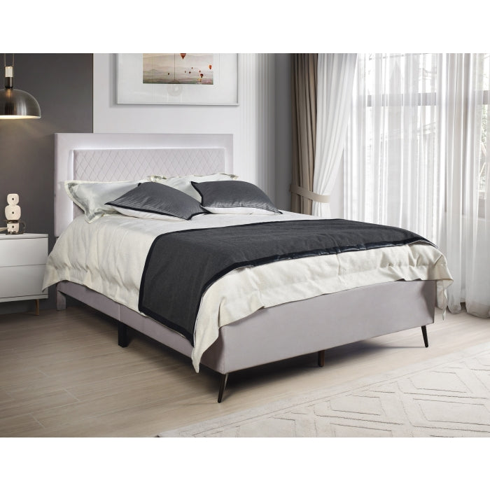 Velvet Fabric Upholstered Lattice Pattern Adjustable Headboard Leg with LED... - M7515-FULL