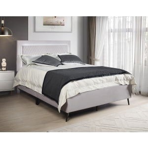 Velvet Fabric Upholstered Lattice Pattern Adjustable Headboard Leg with LED... - M7516-QUEEN