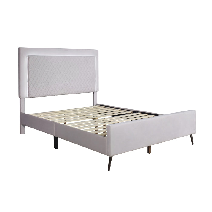 Velvet Fabric Upholstered Lattice Pattern Adjustable Headboard Leg with LED... - M7515-FULL
