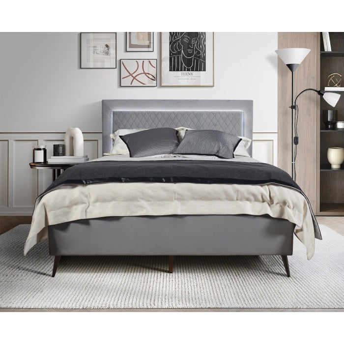 Velvet Fabric Upholstered Lattice Pattern Adjustable Headboard Leg with LED... - M7516-FULL
