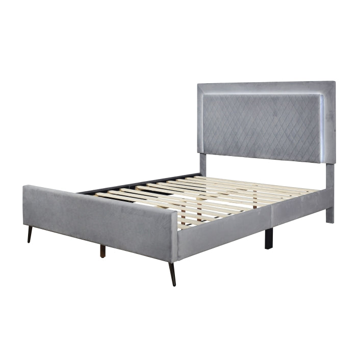 Velvet Fabric Upholstered Lattice Pattern Adjustable Headboard Leg with LED... - M7516-EKING