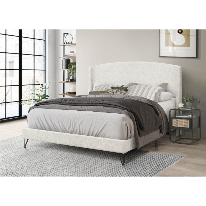 Bouclair Fabric Upholstered Round Arc Sloped Wing Back Headboard Platform... - M7520-EKING