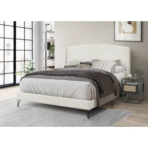 Bouclair Fabric Upholstered Round Arc Sloped Wing Back Headboard Platform... - M7521-QUEEN