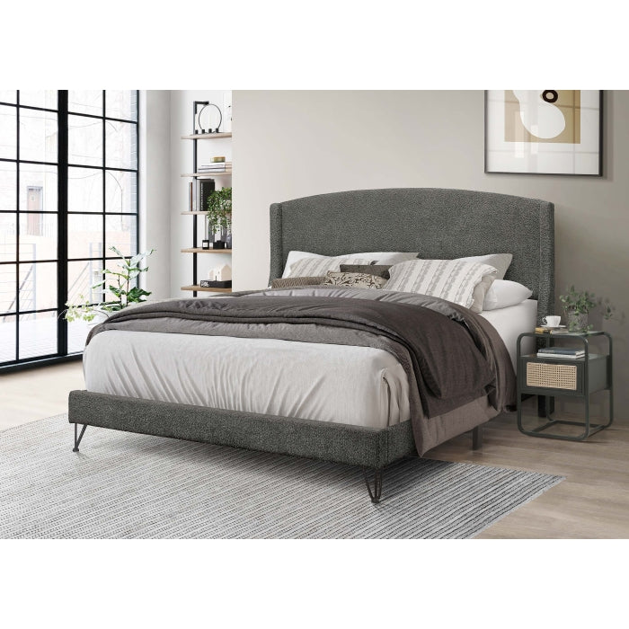 Bouclair Fabric Upholstered Round Arc Sloped Wing Back Headboard Platform... - M7522-QUEEN