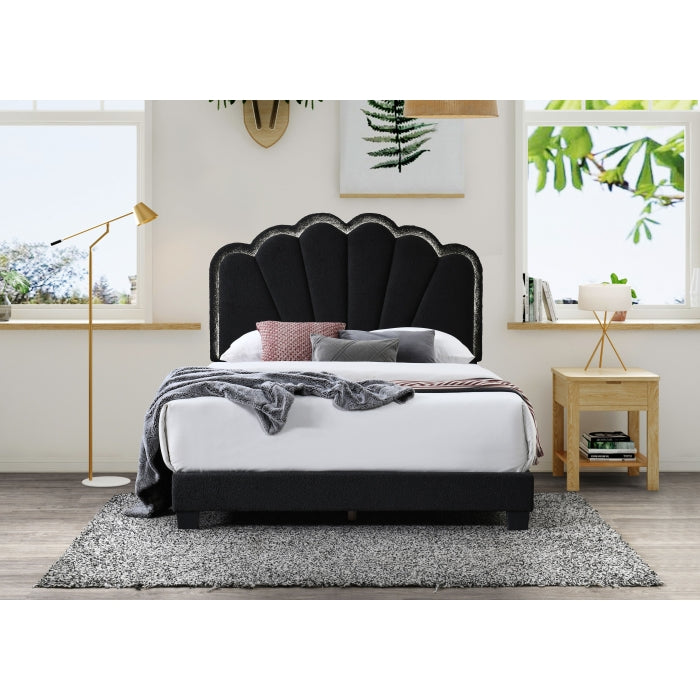 Bouclé Fabric Upholstered Shell Arch Adjustable Headboard Leg with LED Light... - M7527-EKING